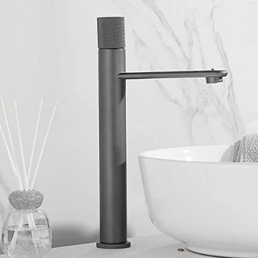 Imagem de Torneira de lavatório de latão fundido cinza quente frio torneira de pia para banheiro bico de cachoeira montado no convés torneira de lavagem de alça única, cinza A, alto