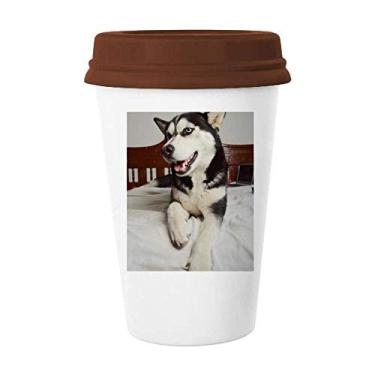 Imagem de Caneca de cerâmica para quarto de cachorro Husky com imagem de café e copo de cerâmica