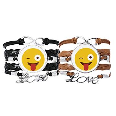 Imagem de DIYthinker Blink Smile Face Ilustração Padrão Pulseira Alça de Mão Couro Corda Conjunto Duplo Presente