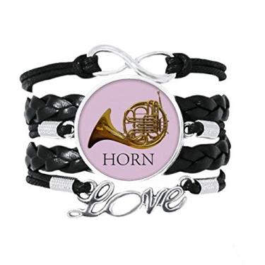Imagem de OFFbb-USA Pulseira musical de instrumento clássico tocando chifre acessório amor corda de couro torcido presente