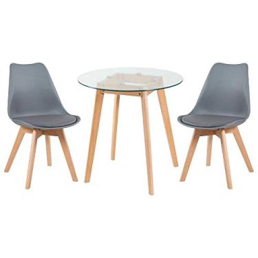 Imagem de Loft7, Mesa redonda com tampo de vidro 70 cm + 2 cadeiras Leda Cinza escuro
