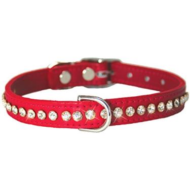 Imagem de OmniPet Coleira de couro de cristal para cães, couro de grão sólido vermelho, serve para pescoço de 19 a 24 cm