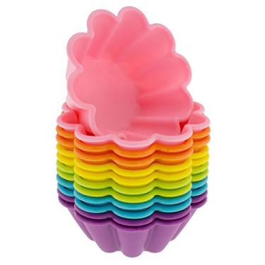 Imagem de Freshware Pacote com 12 xícaras reutilizáveis de silicone para cupcake e muffin, seis cores vibrantes