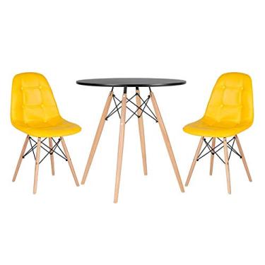 Imagem de Loft7, Kit Mesa Eames 70 cm preto + 2 cadeiras estofadas Botonê amarelo