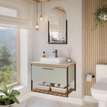 Imagem de Gabinete para Banheiro com Cuba e Espelheira 60cm Palermo Espresso Móveis Pistache