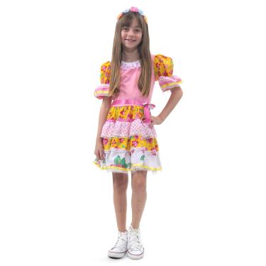 Imagem de Fantasia Vestido Caipira Chic Rosa com Tiara Infantil - Festa Junina 
 M