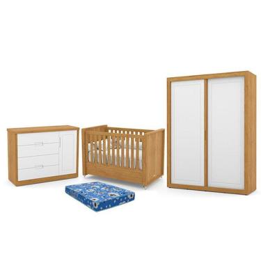 Imagem de Dormitório Tutto New 2 Portas, Cômoda 1 Porta, Berço com Colchão - Matic Móveis