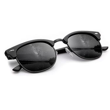Imagem de KALIYADI Óculos de sol masculinos polarizados para homens e mulheres, unissex, armação semi-aro, retrô, óculos de sol para dirigir, bloqueio de UV, A01-preto fosco, Medium