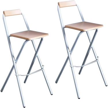 Imagem de Banco de bar dobrável de 30 polegadas com encosto e apoio para os pés, cadeira de bar de cozinha para café, escritório doméstico, cadeira alta portátil compacta, cor natural, conjunto de 2,