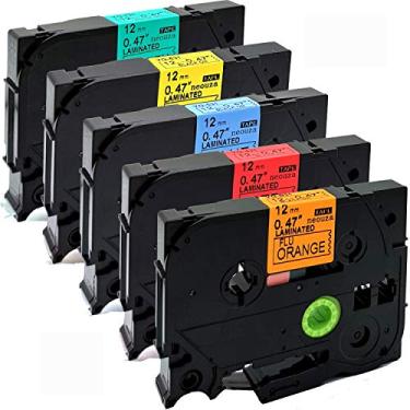 Imagem de NEOUZA 5PK Compatível com Brother TZe TZ Laminado P-Touch Fita de etiqueta, para PT D210 H110 H105 D600 1230PC 1280, 0,47" (12 mm), Black Print on Color