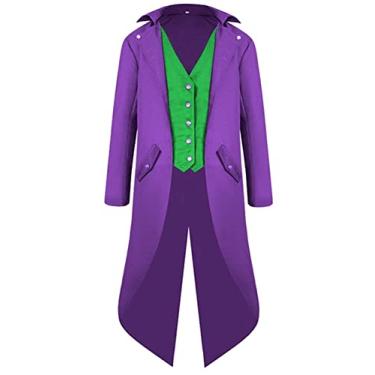 Imagem de SIAEAMRG Fraldas steampunk renascentistas, fantasias de Halloween para meninos, pirata medieval, vampiro, vitoriano, casaco infantil, Roxa, P