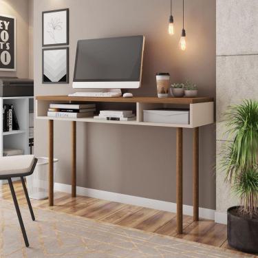 Imagem de Mesa Office Retrô Megan Pés em Madeira Maciça Caemmun Off White/Nogueira Caiena