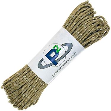 Imagem de Paracord duplo reflexivo cruzado da PARACORD PLANET 200 lb – 2 traçadores refletores brilhantes retrô para o melhor em cabo de alta visibilidade – O cabo 100% de nylon é feito nos EUA, Reflective Coyote Brown, 500 Feet (Wrapped on Spool)
