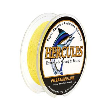 Imagem de Hercules Linha de pesca trançada super forte 4 fios super econômico de 1,8 kg a 2,3 kg Teste para água salgada, 109/328 / 547/1094 jardas (100 m / 300 m / 500 m / 1000 m), Diam# 0,08 mm - 0,55 mm Amarelo, 10LB(4.5KG)-0.12MM-328YDS(300M)