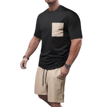 Imagem de SOLY HUX Conjunto masculino de 2 peças de camiseta e shorts de manga curta com bolso frontal, Multicolorido., GG
