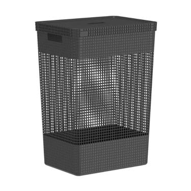 Imagem de Cesto De Roupas Grid Com Tampa 49 Litros Preto - OU