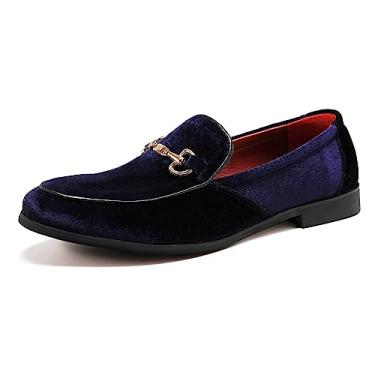 Imagem de LCQL Sapato masculino de luxo veludo Penny loafer nobre slip-on camurça mocassins para fumar plus size 7-13, Azul marino, 12.5