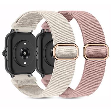 Imagem de Kollody Pacote com 2 pulseiras de relógio de nylon elástico compatíveis com Amazfit Active 2/Active, pulseiras de substituição elásticas macias de 20 mm para Amazfit Bip 3 Pro/3/U Pro/GTR mini/GTS 4/3