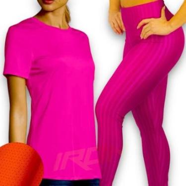 Imagem de Conjunto Camiseta BLUSINHA MALHA FRIA POLIAMIDA + Calça LEGGING 3D Leg Corrida Academia Fitness 573-Feminino