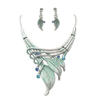 Imagem de Rosemarie & Jubalee Conjunto de brincos femininos Unbe-ably deslumbrante cristal strass acentuado folha de metal texturizado declaração colar declaração, 35,5 cm + 7,6 cm extensor, Metal Vidro,