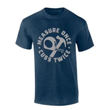 Imagem de Camiseta masculina de manga curta engraçada Measure Once Cuss Twice, Azul-marinho mesclado, XXG