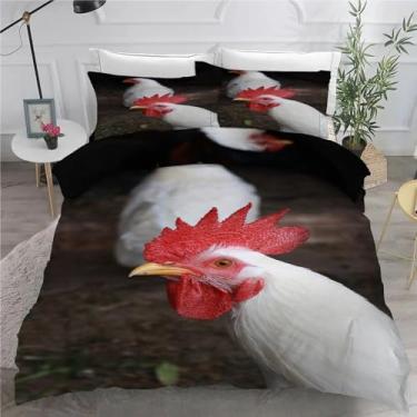Imagem de Jogo de cama Rooster California King, capa de edredom de galinha, 3 peças, microfibra macia texturizada, 264 x 248 cm e 2 fronhas, com fecho de zíper e laços