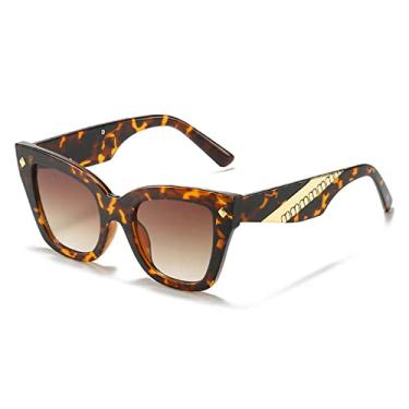 Imagem de Ã“culos de sol retângulo moda mulheres homens tons pequenos quadrados óculos de sol para feminino masculino verão viajando, chá de leopardo