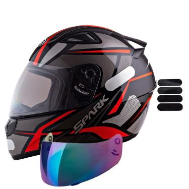 Imagem de Capacete Masculino Ebf Spider Vermelho Mais Viseira Camaleão e Adesivo Preto