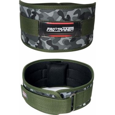 Imagem de Cinturão De Musculação Pro trainer Proteção Academia Cross Agachamento Treino (Camuflado Cinza c/fita Verde, g)