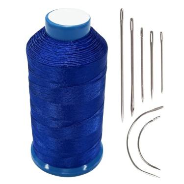 Imagem de Haobase Linha de costura de nylon colada 1500 jardas T70#69 para couro, bolsa, sapatos, lona, estofamento com kit de agulhas de costura (azul)