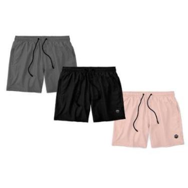 Imagem de Kit 3 Bermudas Life Lisa Short Liso Masculino Básico Mauricinho Tactel - Preto+Rosa-Unissex