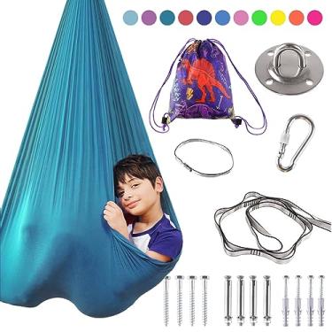 Imagem de Baloiço sensorial de terapia interna para crianças, necessidades especiais, alegria, abraço, teto, aconchego, rede de tecido ajustável para ambientes externos, para crianças, adolescentes, autismo,