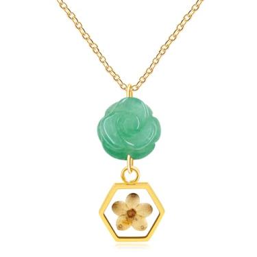 Imagem de Oneress Colares com pingente de semente de mostarda e flor clássica da moda - joias religiosas femininas, requintadas e elegantes colares de flores de pedra, presentes para melhores amigas, irmãs,