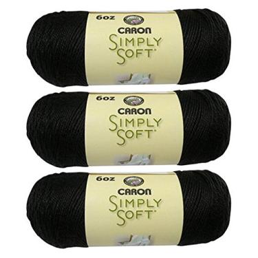 Imagem de Caron Fio de acrílico Simply Soft Bulk Buy 100% (pacote com 3) ~ Preto # 9727~170 g novelos