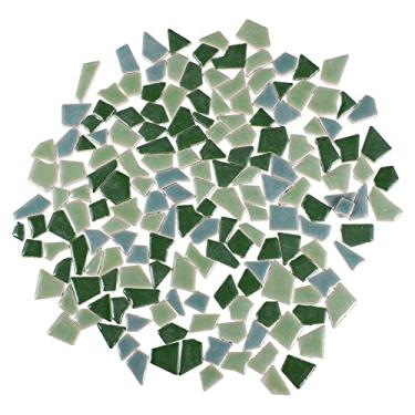 Imagem de EXCEART 200 g Azulejos de cerâmica coloridos irregulares de porcelana quebrada peças de vidro de mosaico de cristal para artesanato, pratos, vasos de flores, decoração de casa, verde