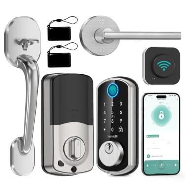 Imagem de Fechadura de porta frontal WiFi inteligente: fechadura de impressão digital de entrada sem chave Hornbill com conjunto de maçanetas com teclado digital eletrônico fechaduras de porta aplicativo