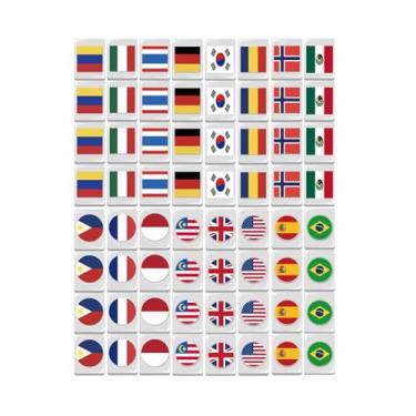 Imagem de EHJRE 64Pcs Jogo de Peças Mahjong Jogo Conjunto Família Lazer Tempo Casa 64 Peças Jogo de Tabuleiro Clássico 30mm Blocos de Jogo de, Grandes Bandeiras