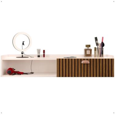 Imagem de Penteadeira Suspensa Camarim Decor Porta Maquiagem Nicho Multifuncional Quarto Pequeno Retrô - Off White/Ripado - RPM