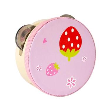 Imagem de Colaxi Pandeiros de madeira de mão, brinquedo educativo, brinquedo de aprendizagem para crianças, pandeiro de mão, sino de tambor para jogos, festa, adultos, Morango, 10cm