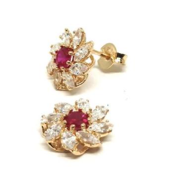 Imagem de Brinco em Ouro 18K Flor com Pedras - Elegancy Joias