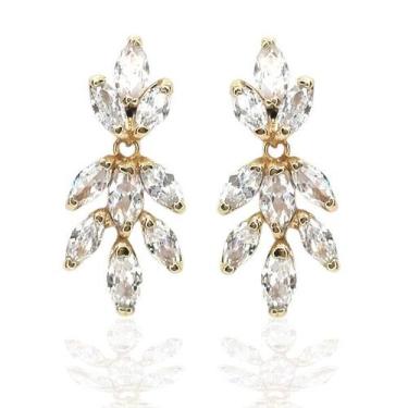 Imagem de Brinco de ouro 18k Pedras Folhas - Elegancy Joias