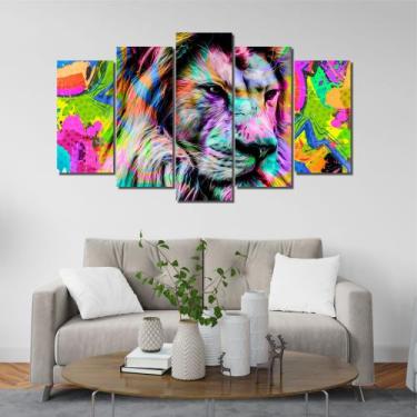 Imagem de Quadro Mosaico Leão Colorido / 5 Peças - 3D - FILADELFIA 