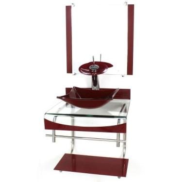 Imagem de Gabinete Vidro 40Cm Banheiro Curvado Duplo Inox Cuba - Cubas E Gabinet