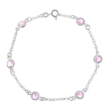 Imagem de Pulseira Feminina Pedra Zircônia Rosa De Prata 925 - DR Joias