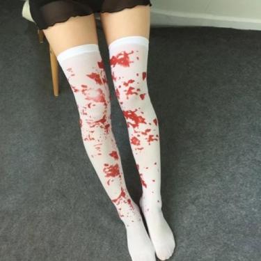 Imagem de Meia Longa Branca com Manchas de Sangue Falso Assustador Halloween Fes