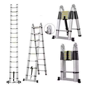 Imagem de Escada Alumínio Telescópica V Multifuncional 5m 16 Degraus - NAKAZAKI