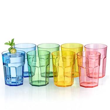 Imagem de MIYOPESI Copos de acrílico de 400 ml, copos de plástico octogonais à prova de estilhaçamento, copos de plástico reutilizáveis, empilháveis, livres de BPA, lavável na máquina de lavar louça (8,