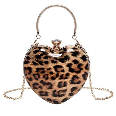 Imagem de pfoosnd Bolsas de mão brilhantes para mulheres, bolsa formal em forma de coração, bolsa de mão para festa de coquetel de casamento, Leopardo amarelo