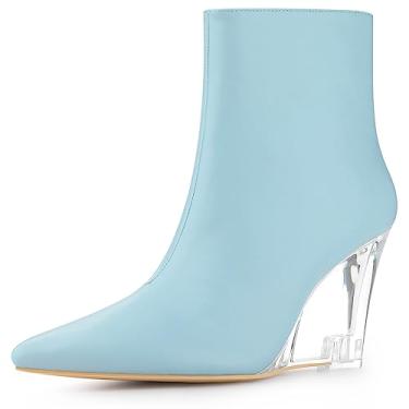 Imagem de Allegra K Botas femininas de salto fino, bico fino, salto anabela, cano curto, Azul-celeste, 36