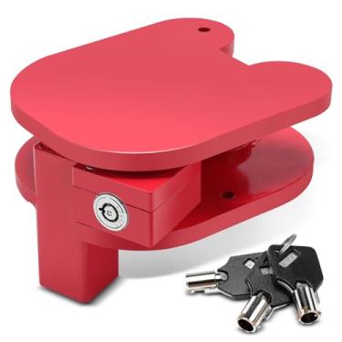 Imagem de A-Premium Trava de engate de reboque vermelha, bola de aço e trava de engate de anel, universal para qualquer tamanho de bola – 4,5 cm, 5 cm, 7,5 cm ou engate tipo anel/pinle, construído com placa de